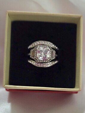 316-L Stainless Steel Silver Plated Zircon Ring Set (3PCS)  Vintage